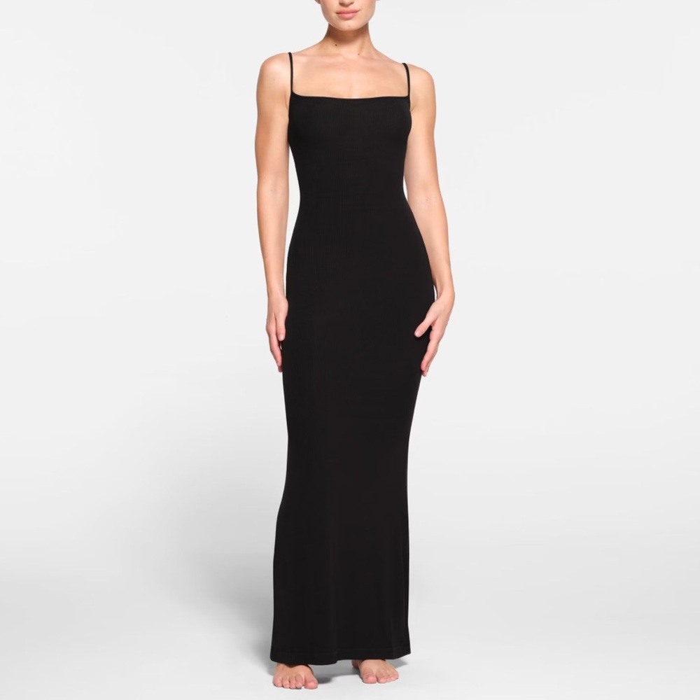 SKIMS Soft Lounge Long Slip Dress Onyx Black Maxi Dress